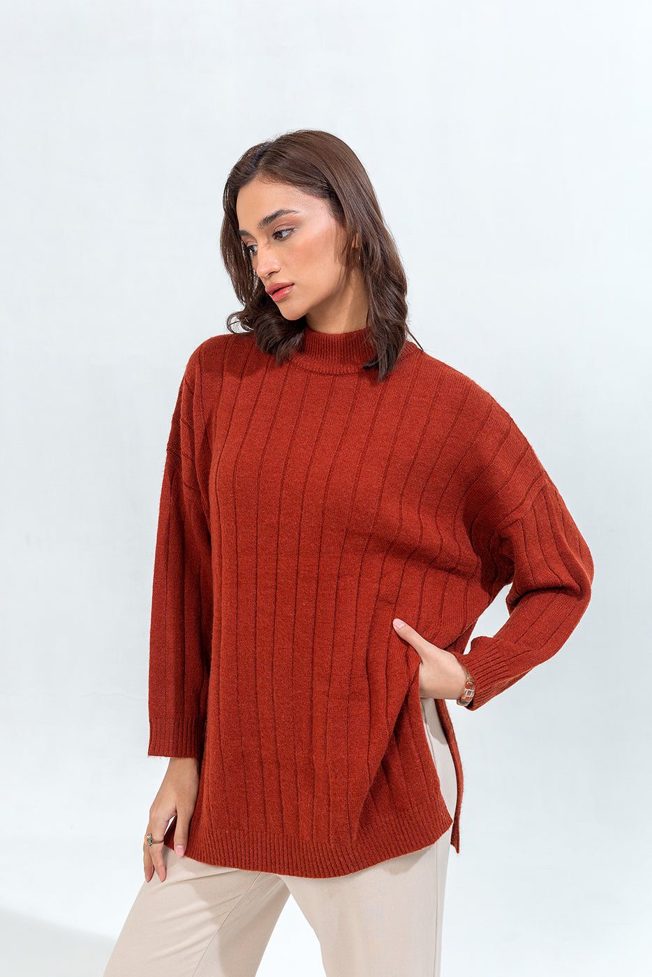 MOCK TURTLE NECK KNITTED PULLOVER