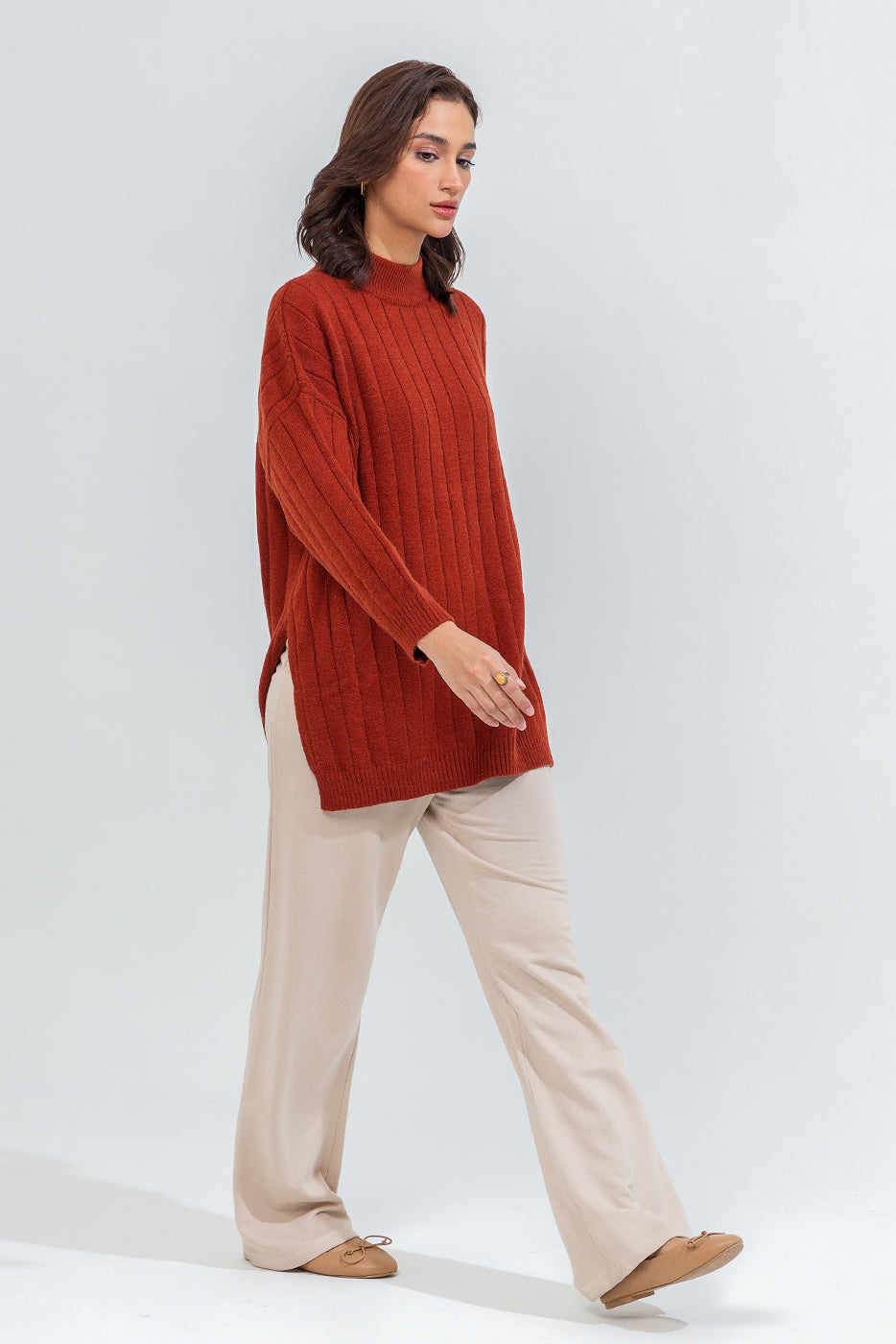 MOCK TURTLE NECK KNITTED PULLOVER