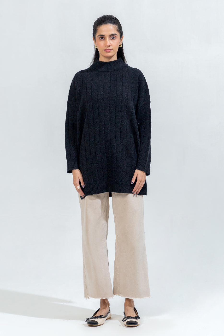 MOCK TURTLE NECK KNITTED PULLOVER