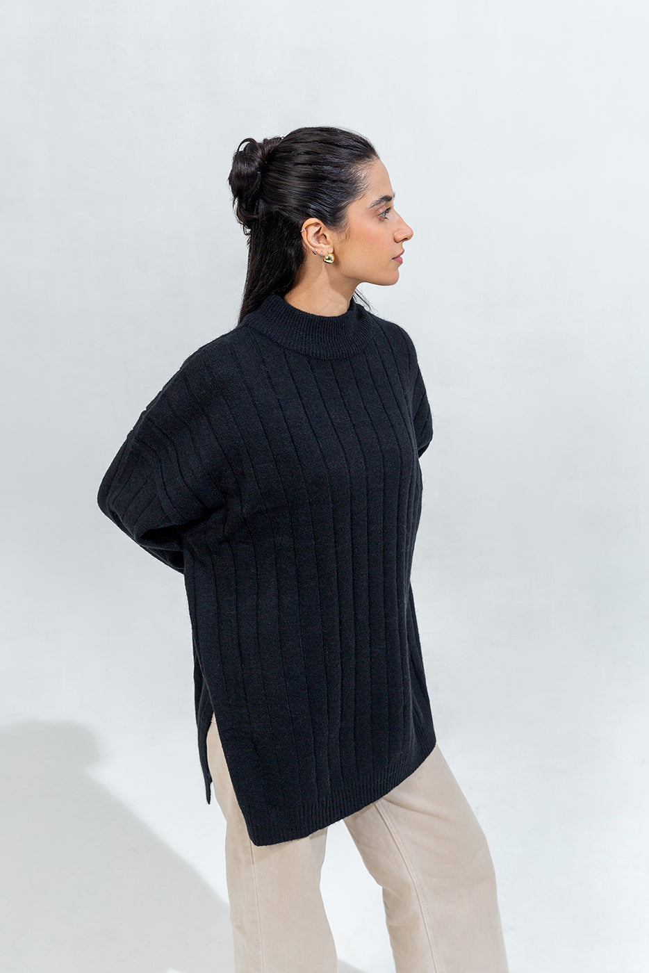 MOCK TURTLE NECK KNITTED PULLOVER