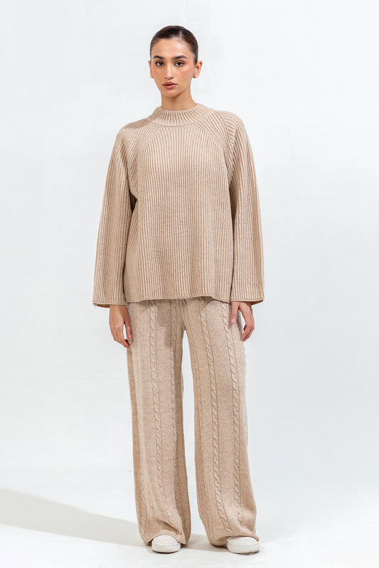 CABLE KNIT WIDE LEG TROUSER