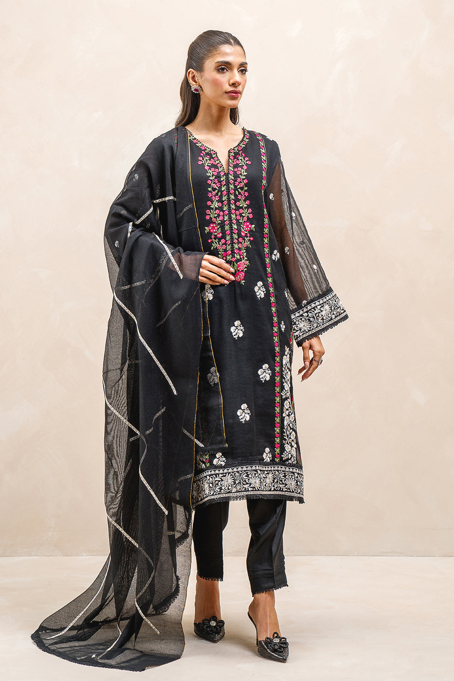 3 PIECE EMBROIDERED COTTON NET SUIT (LUXURY-PRET)