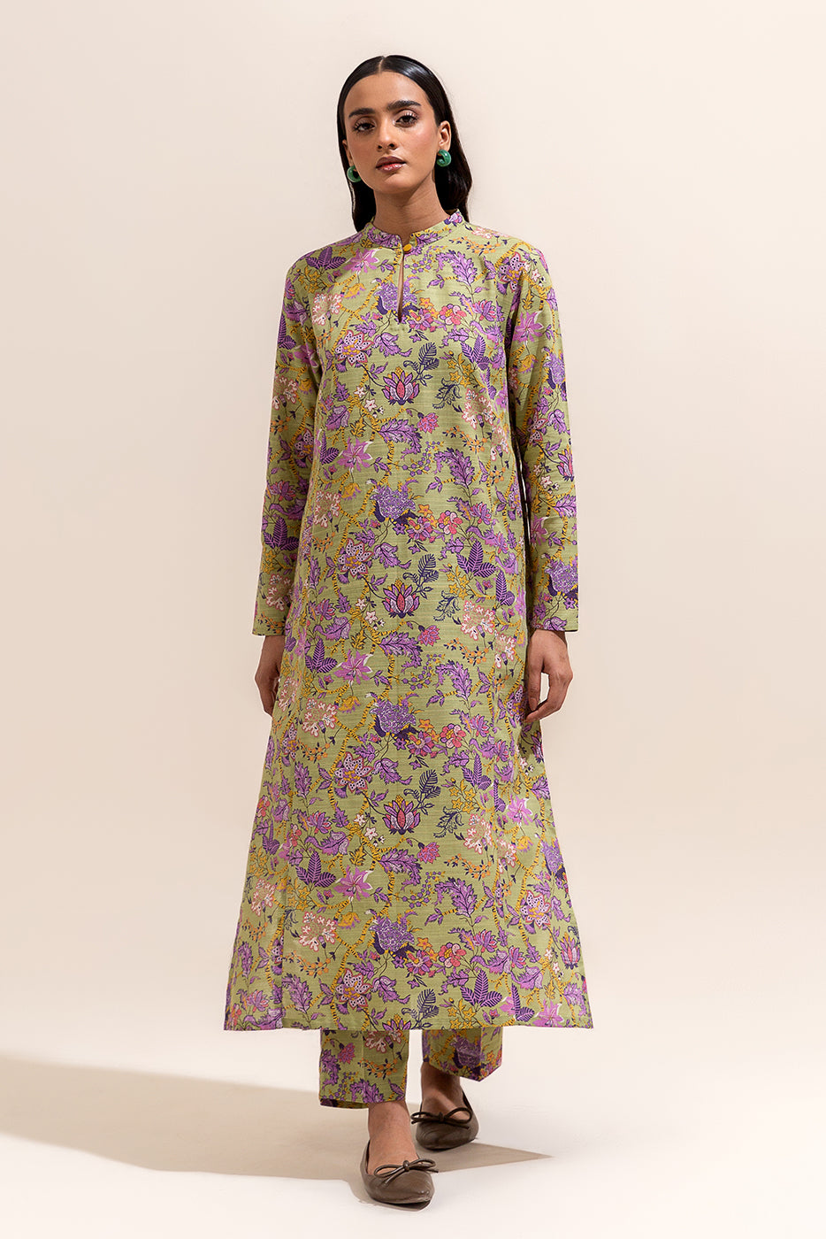 2 PIECE PRINTED KHADDAR SUIT-LAVENDER BLOOM (UNSTITCHED)