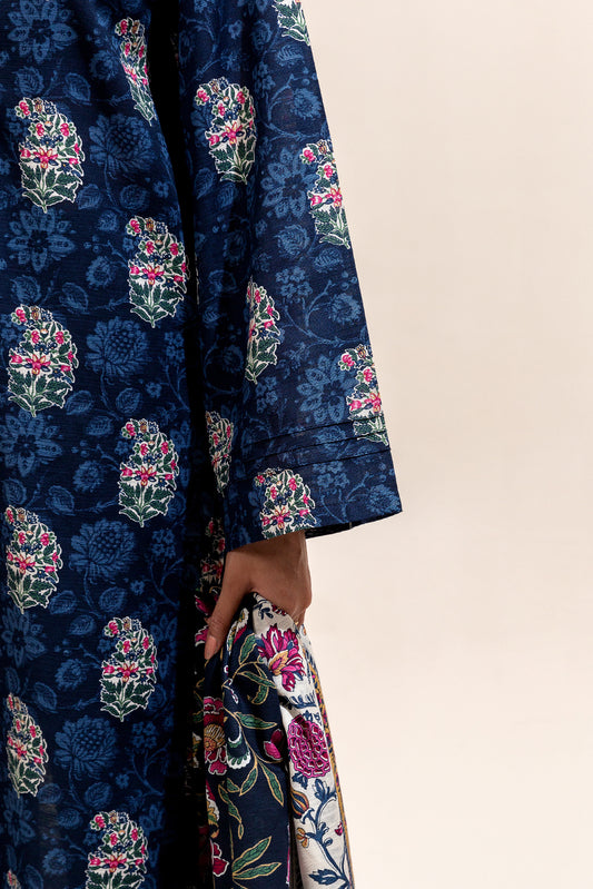 2 PIECE PRINTED KHADDAR SUIT-NAVY TINT (UNSTITCHED)