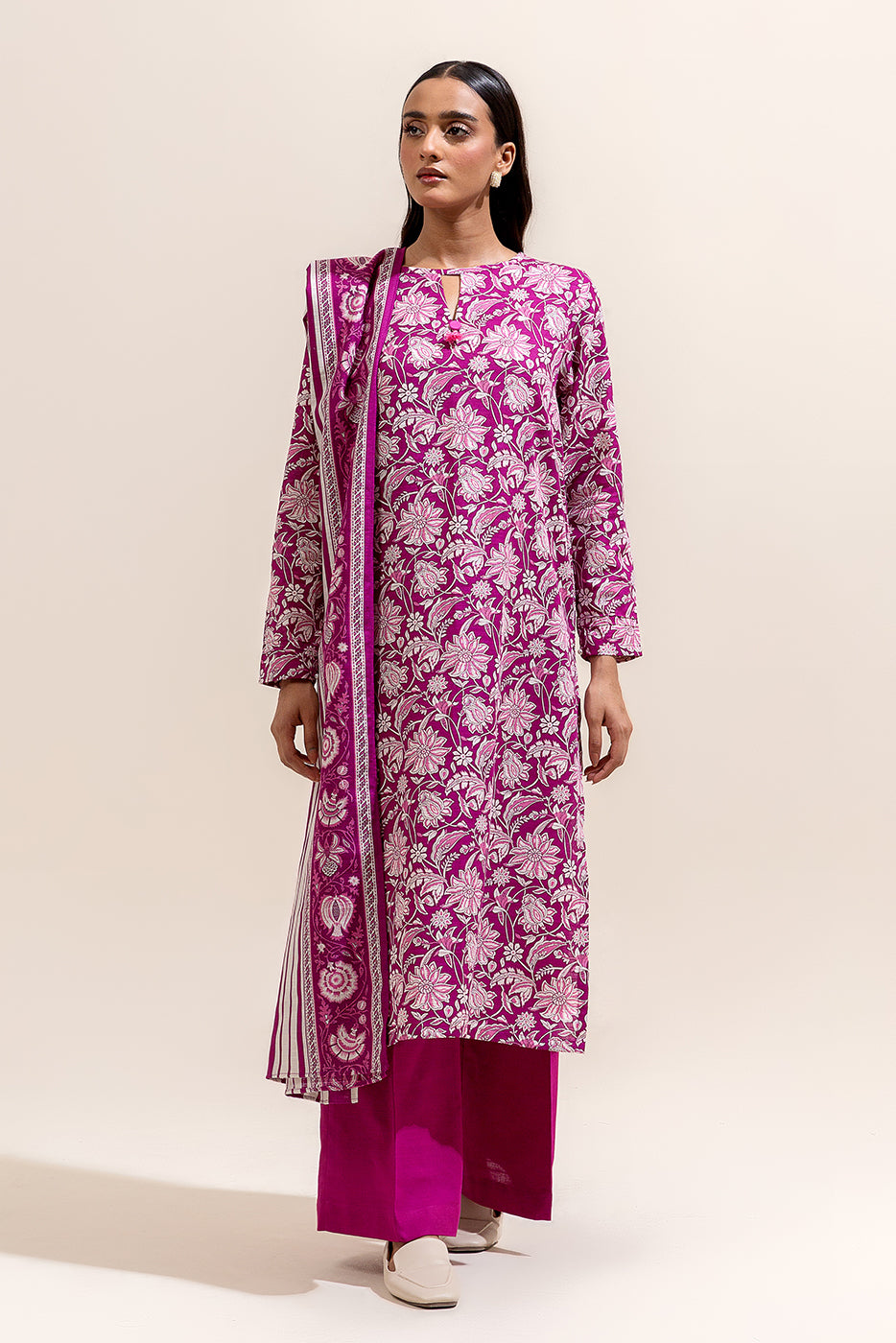 2 PIECE PRINTED KHADDAR SUIT-MAUVE MAIZE (UNSTITCHED)