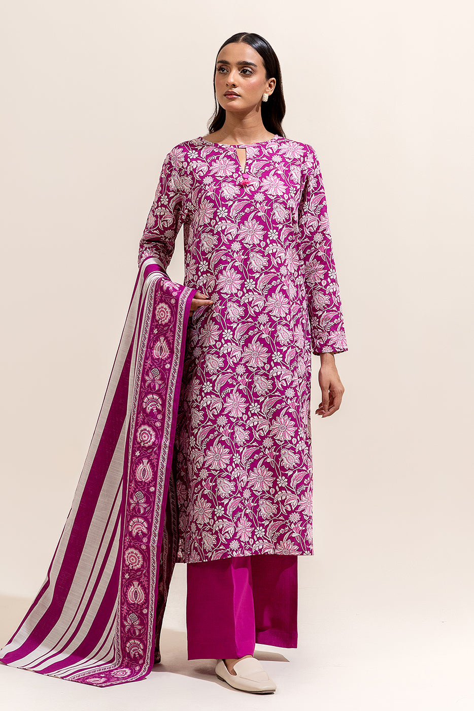 2 PIECE PRINTED KHADDAR SUIT-MAUVE MAIZE (UNSTITCHED)