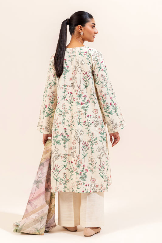 3 PIECE PRINTED KHADDAR SUIT-SAND BLOOM (UNSTITCHED)