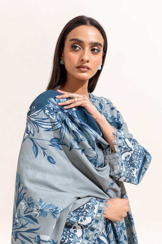 3 PIECE PRINTED KHADDAR SUIT-CERULEAN ASH (UNSTITCHED)