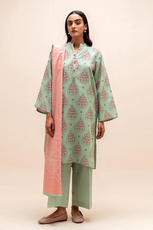 3 PIECE PRINTED KHADDAR SUIT-FLORA MINT (UNSTITCHED)