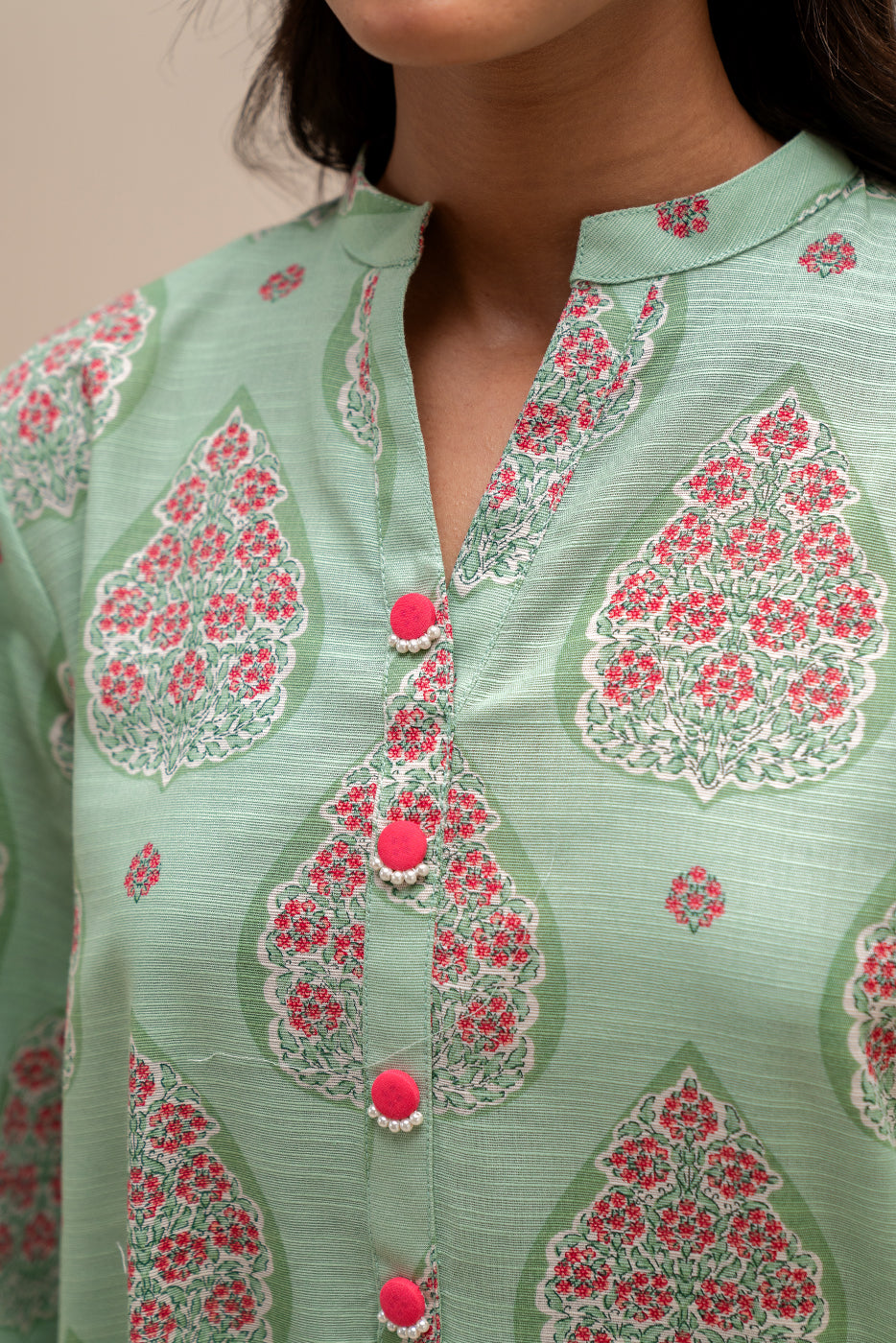 3 PIECE PRINTED KHADDAR SUIT-FLORA MINT (UNSTITCHED)