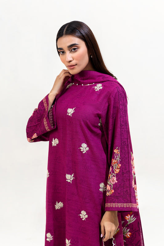 2 PIECE EMBROIDERED KHADDAR SUIT-PLUM RADIANCE (UNSTITCHED)