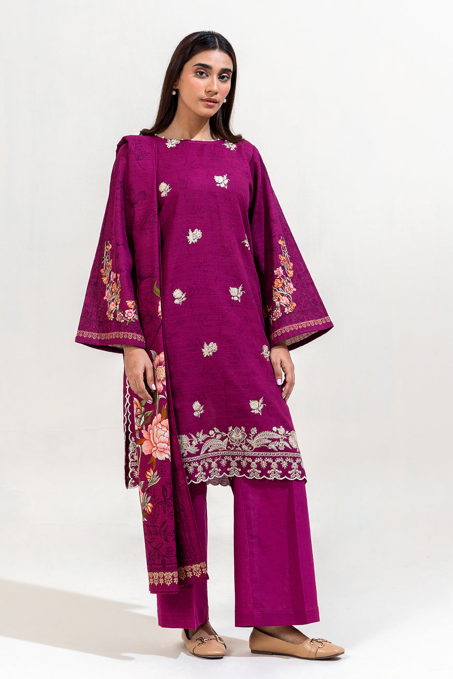 2 PIECE EMBROIDERED KHADDAR SUIT-PLUM RADIANCE (UNSTITCHED)