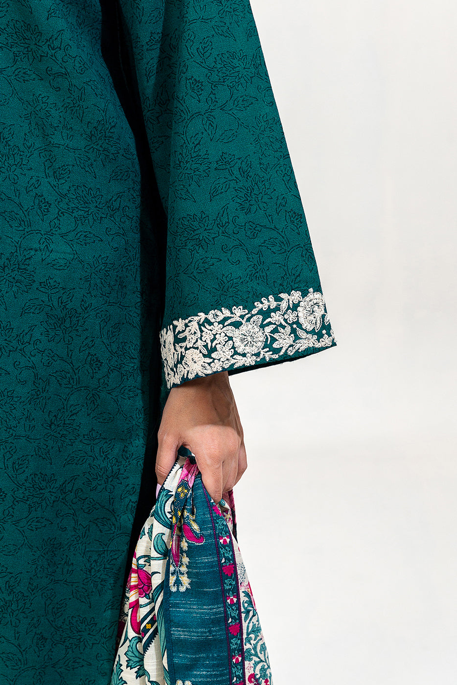 2 PIECE EMBROIDERED KHADDAR SUIT-TEAL BLOOM (UNSTITCHED)