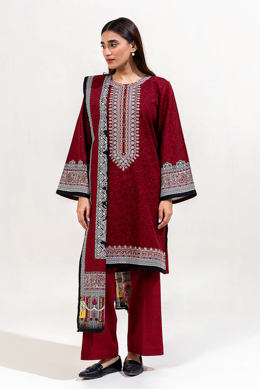 2 PIECE EMBROIDERED KHADDAR SUIT-GARNET PRIDE (UNSTITCHED)