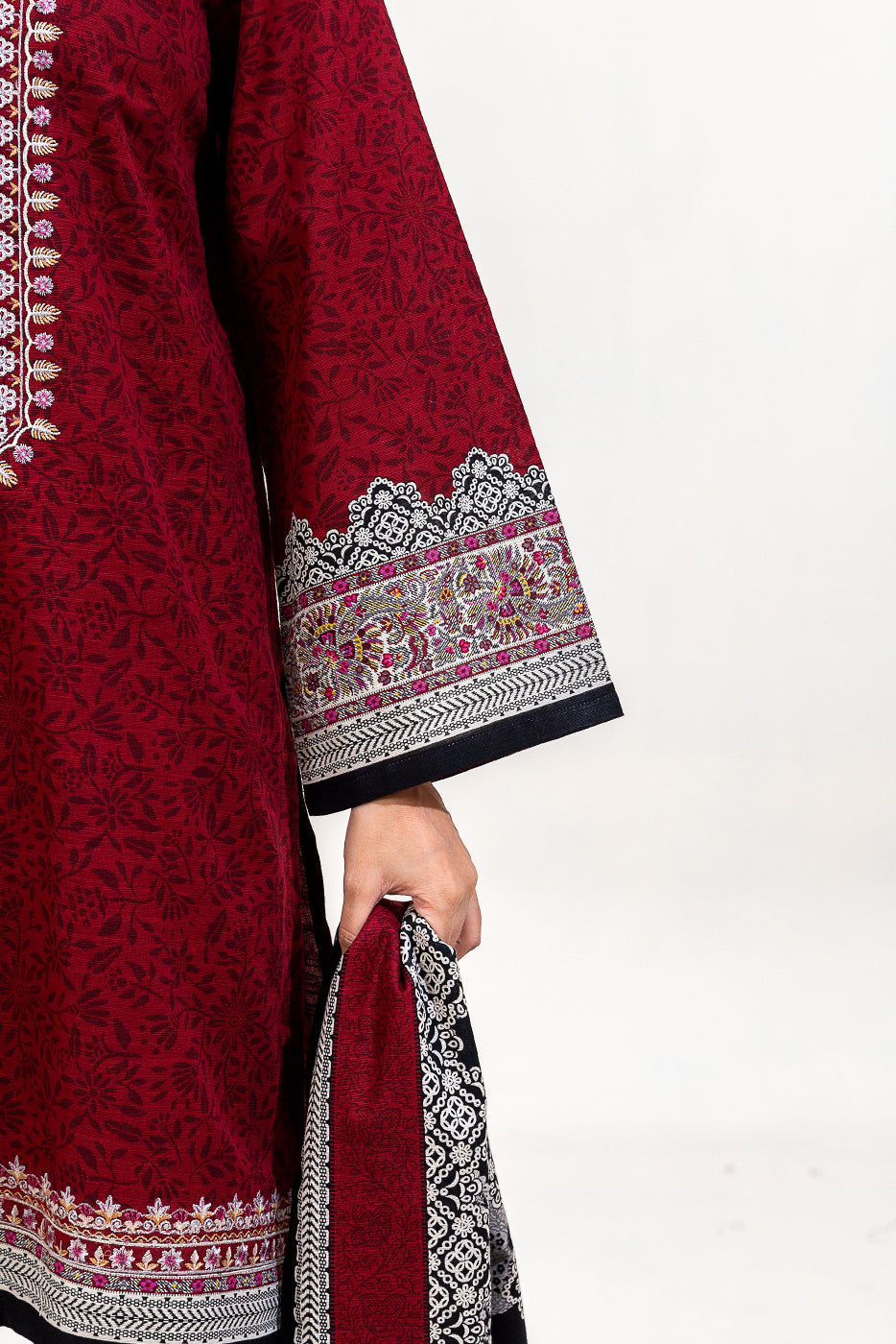 2 PIECE EMBROIDERED KHADDAR SUIT-GARNET PRIDE (UNSTITCHED)