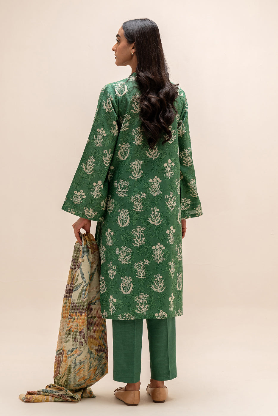 2 PIECE EMBROIDERED KHADDAR SUIT-SAGE PEARL (UNSTITCHED)