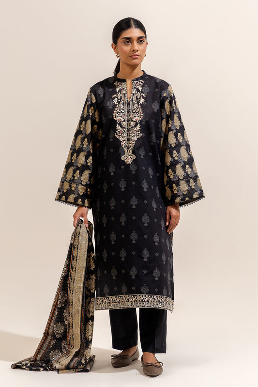 3 PIECE EMBROIDERED KHADDAR SUIT-MIDNIGHT VERVE (UNSTITCHED)