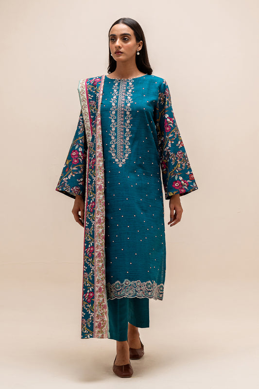 3 PIECE EMBROIDERED KHADDAR SUIT-FLORET AZURE (UNSTITCHED)