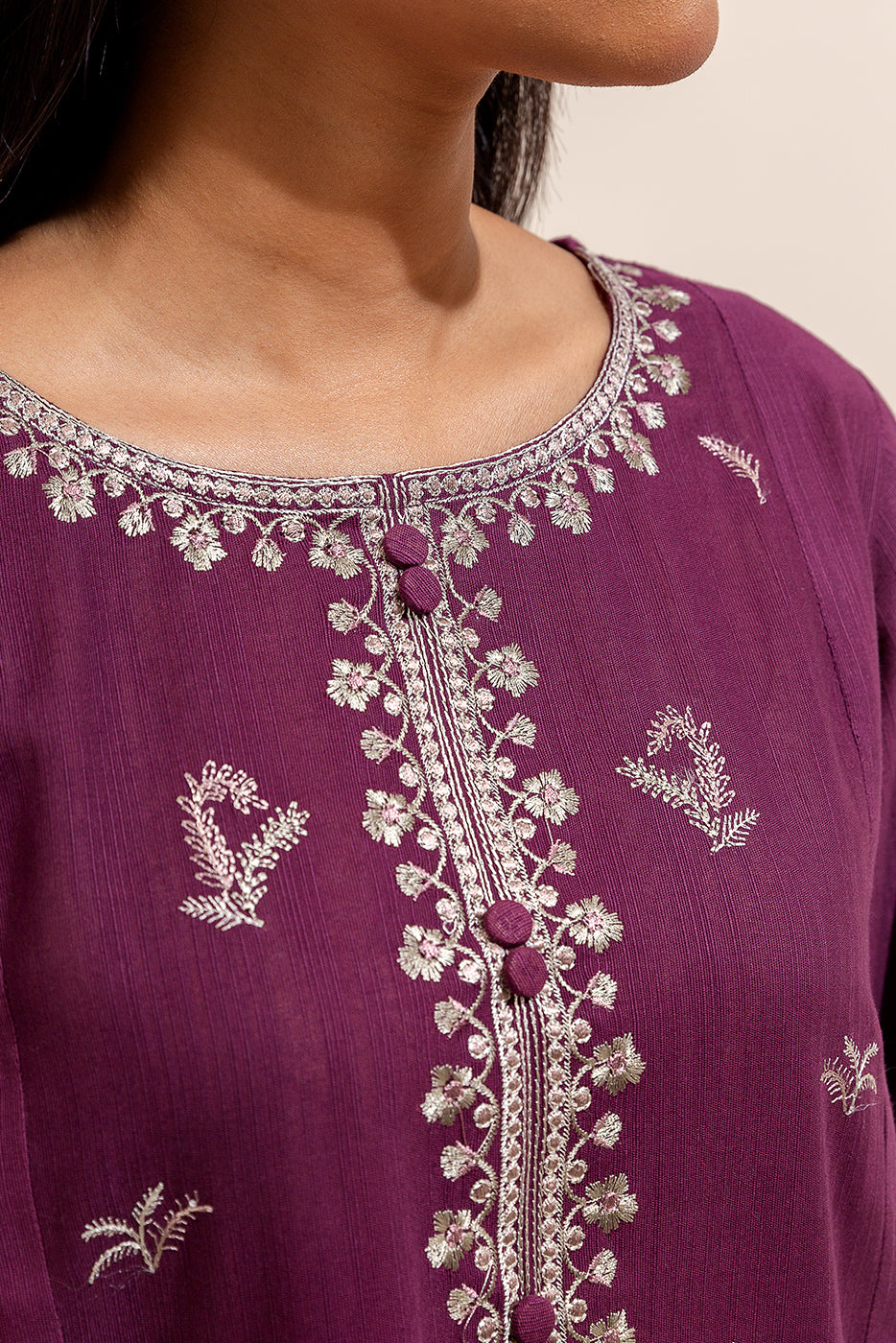 2 PIECE EMBROIDERED KHADDAR SUIT-DEEP BERRY (UNSTITCHED)