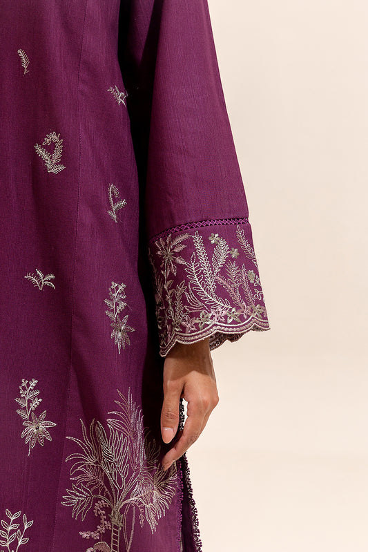 2 PIECE EMBROIDERED KHADDAR SUIT-DEEP BERRY (UNSTITCHED)