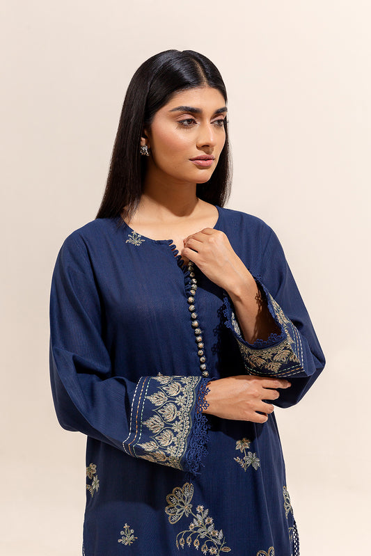 2 PIECE EMBROIDERED KHADDAR SUIT-INDIGO BLOOM (UNSTITCHED)