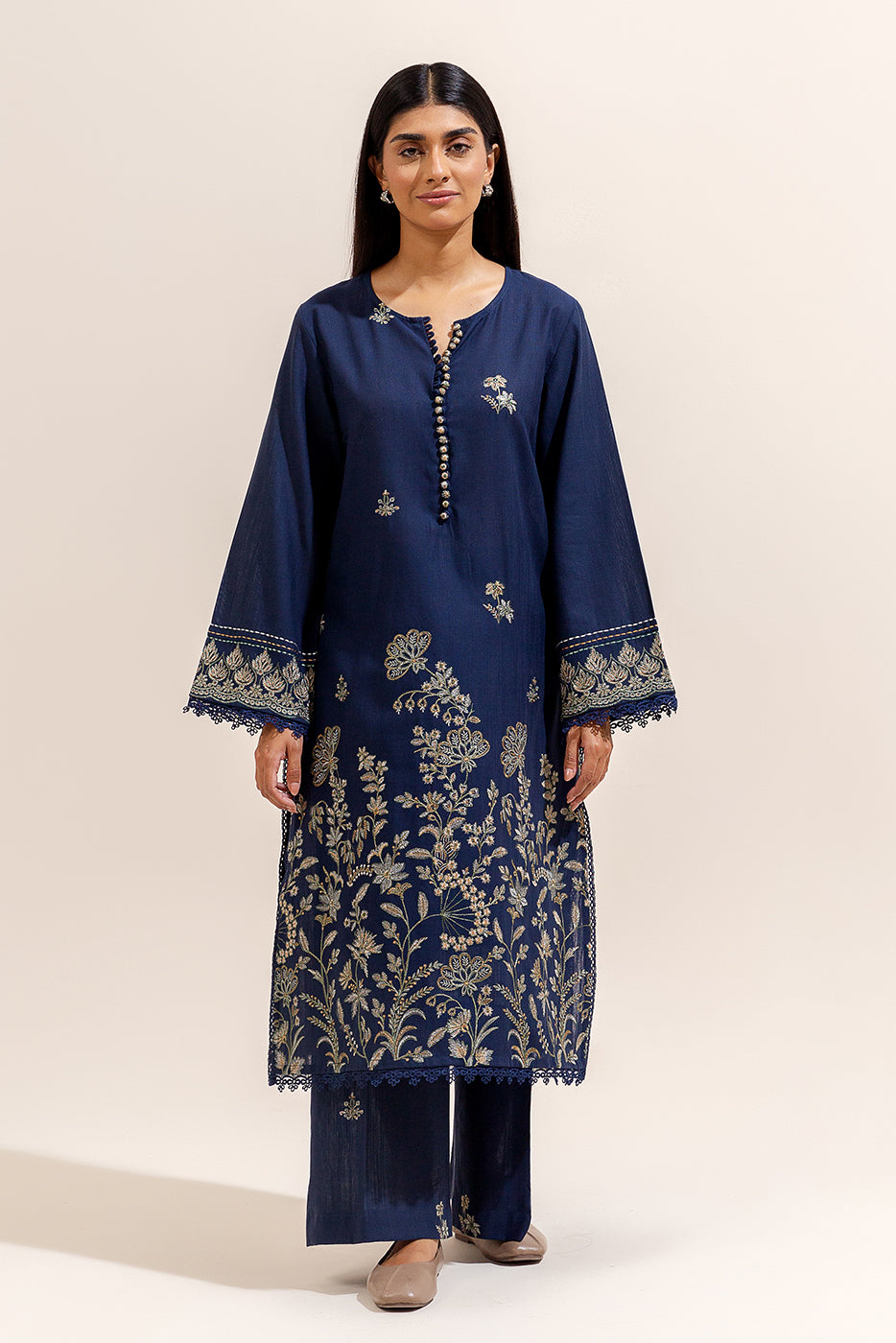 2 PIECE EMBROIDERED KHADDAR SUIT-INDIGO BLOOM (UNSTITCHED)