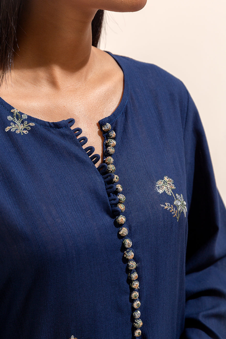 2 PIECE EMBROIDERED KHADDAR SUIT-INDIGO BLOOM (UNSTITCHED)