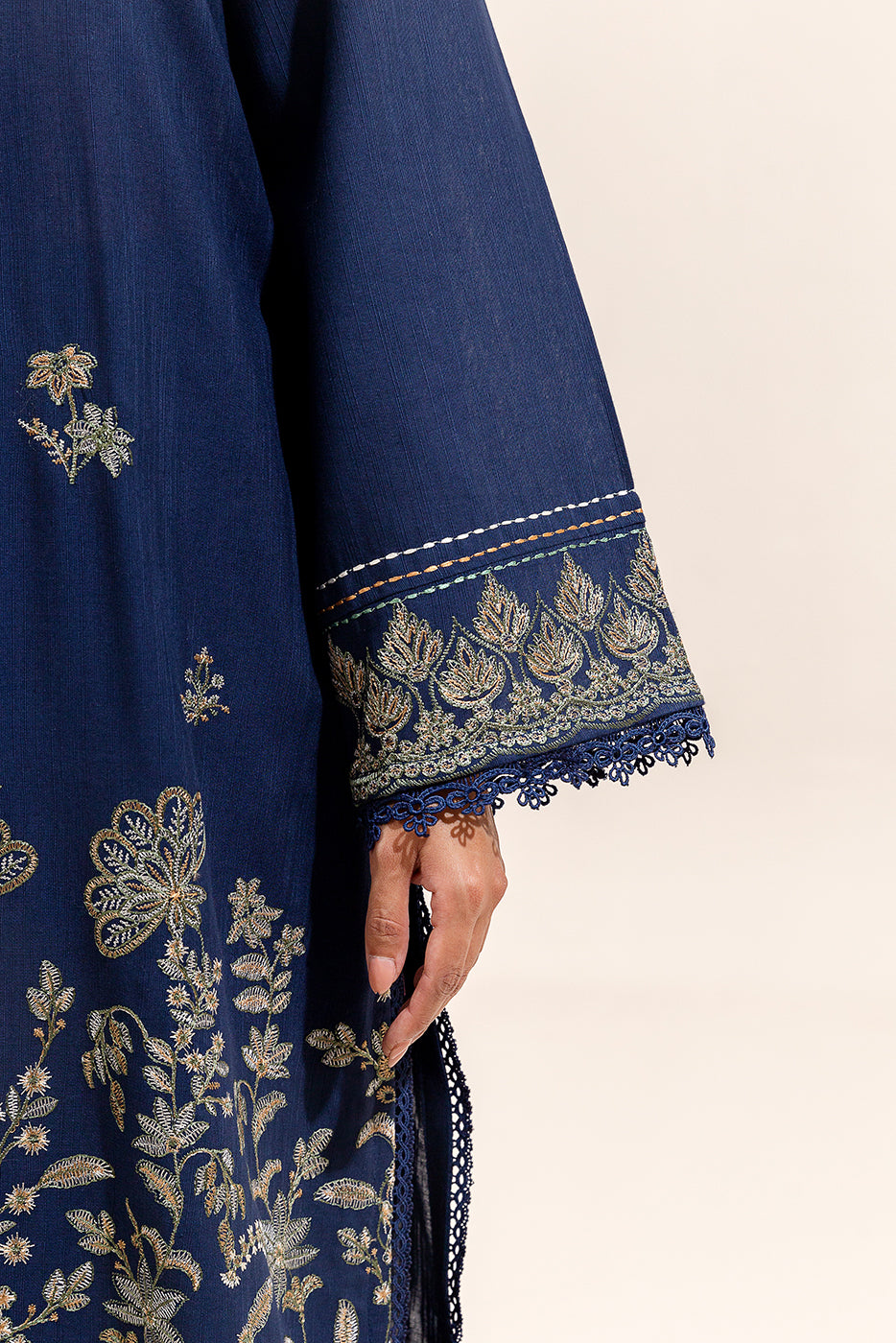 2 PIECE EMBROIDERED KHADDAR SUIT-INDIGO BLOOM (UNSTITCHED)