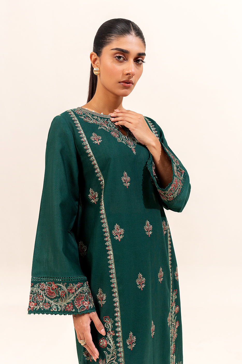 2 PIECE EMBROIDERED KHADDAR SUIT-VERDANT HAZE (UNSTITCHED)