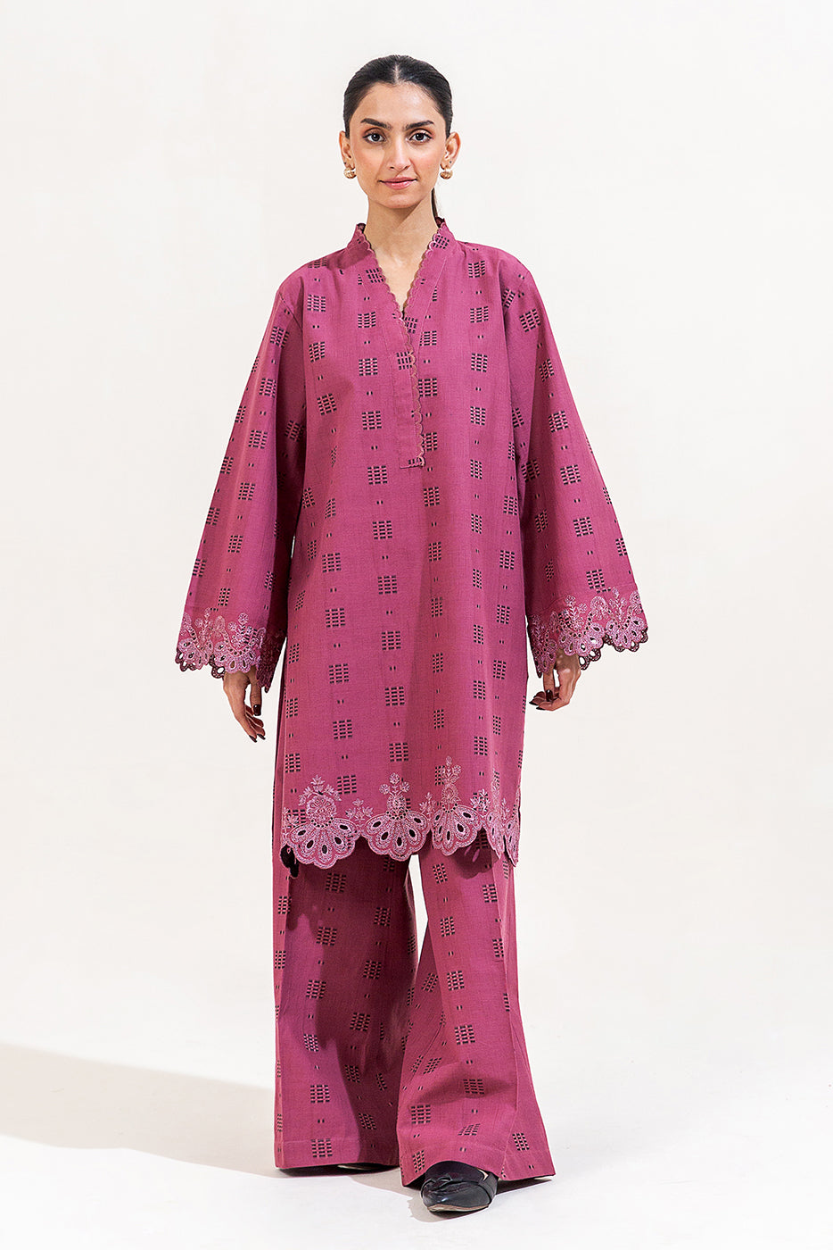 2 PIECE EMBROIDERED SELF JACQUARAD SUIT-CREPE PINK (UNSTITCHED)