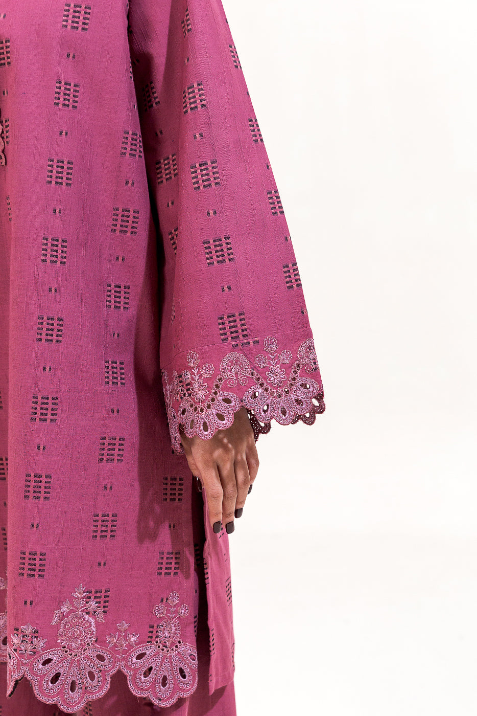 2 PIECE EMBROIDERED SELF JACQUARAD SUIT-CREPE PINK (UNSTITCHED)