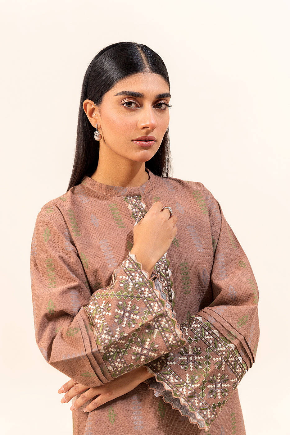 2 PIECE EMBROIDERED JACQUARD SUIT-NOMADIC GREIGE (UNSTITCHED)