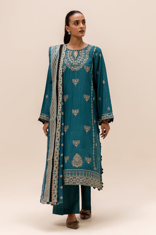 3 PIECE EMBROIDERED KHADDAR SUIT-TEAL SKY (UNSTITCHED)