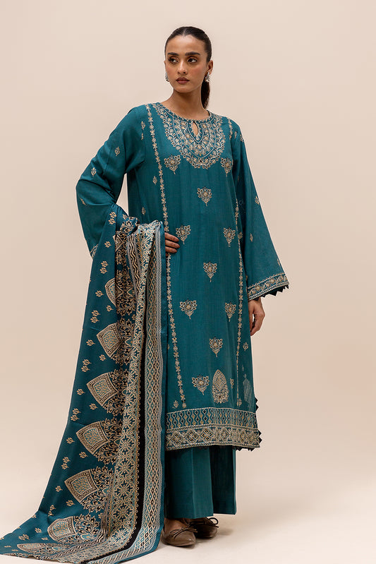 3 PIECE EMBROIDERED KHADDAR SUIT-TEAL SKY (UNSTITCHED)