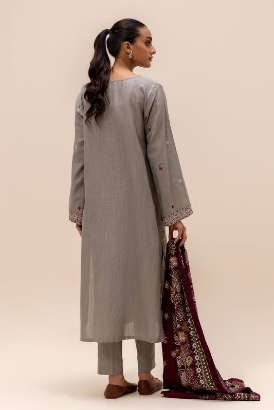 3 PIECE EMBROIDERED KHADDAR SUIT-FOSSIL DEW (UNSTITCHED)