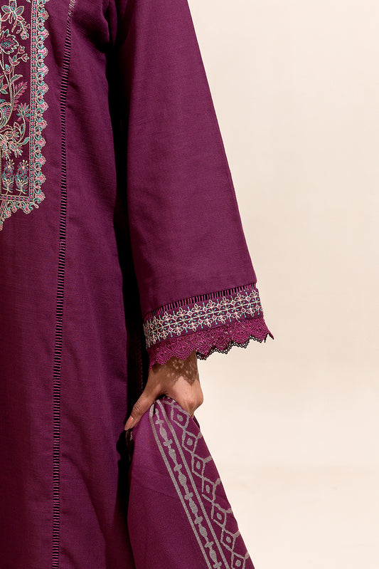 3 PIECE EMBROIDERED KHADDAR SUIT-SANGRIA MUSK (UNSTITCHED)