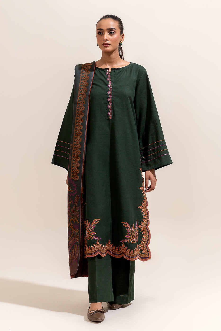 3 PIECE EMBROIDERED KHADDAR SUIT-JUNIPER SPECK (UNSTITCHED)