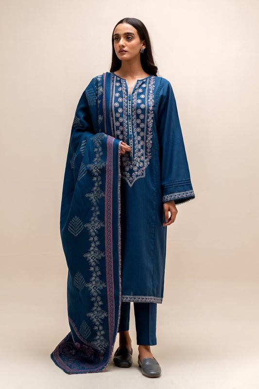 3 PIECE EMBROIDERED KHADDAR SUIT-HAZY BLUE (UNSTITCHED)