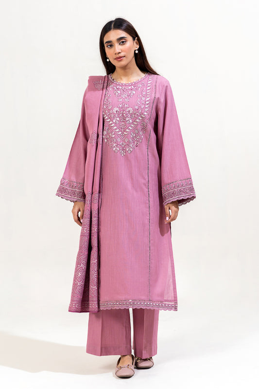 3 PIECE EMBROIDERED KHADDAR SUIT-DUSKY PURPLE (UNSTITCHED)