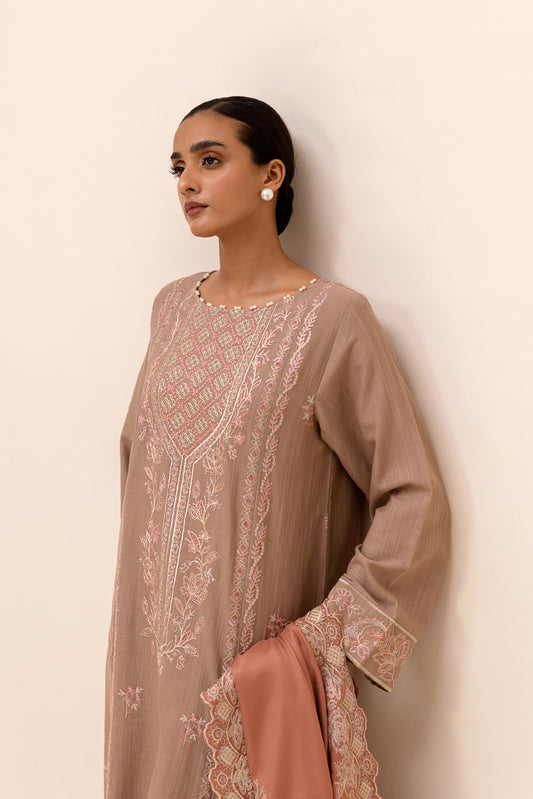 3 PIECE EMBROIDERED KHADDAR SUIT-PRIMROSE ASH (UNSTITCHED)