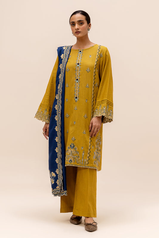 3 PIECE EMBROIDERED KHADDAR SUIT-CANARY ADORN (UNSTITCHED)