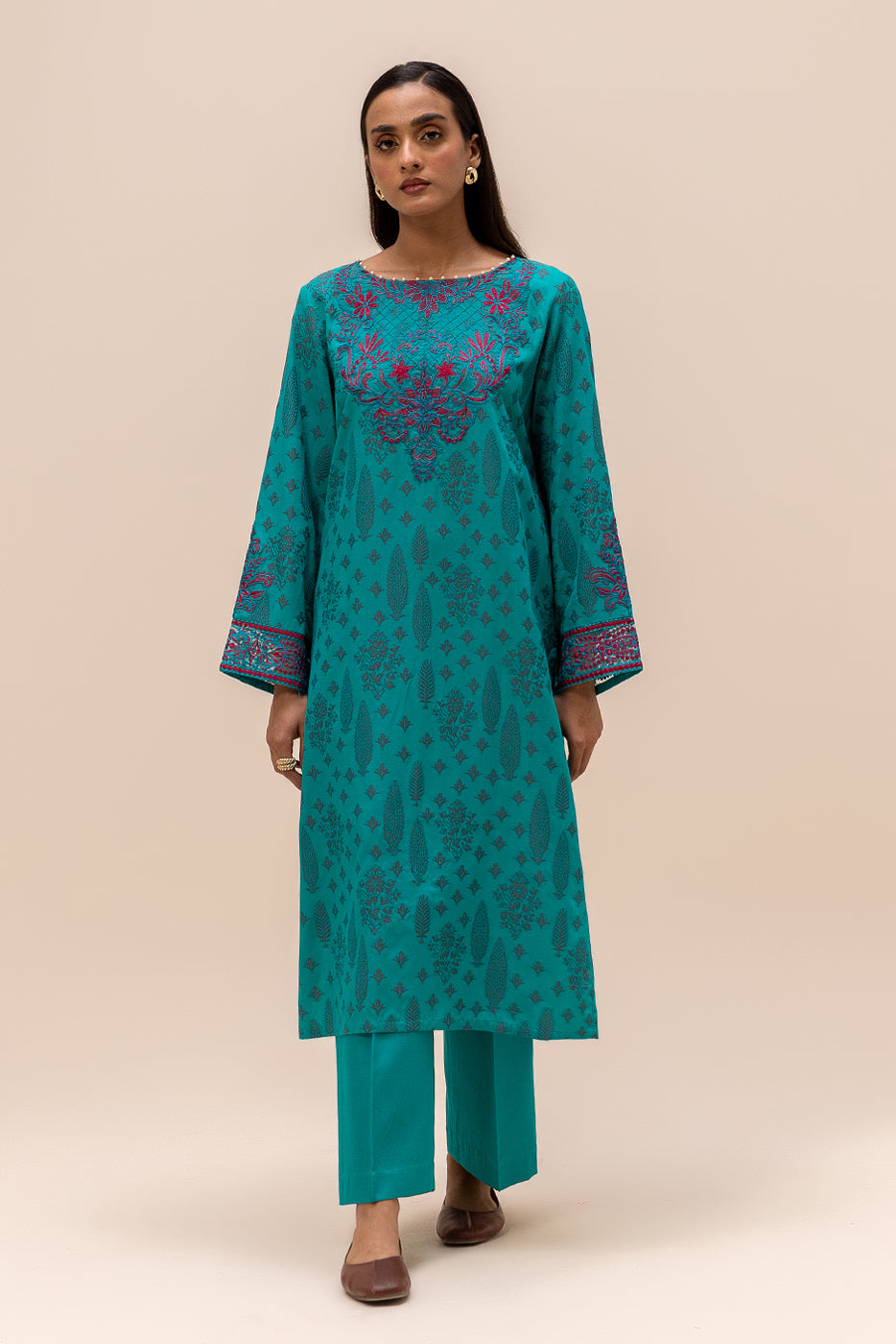 2 PIECE EMBROIDERED JACQUARD SUIT-OCEAN GLINT (UNSTITCHED)