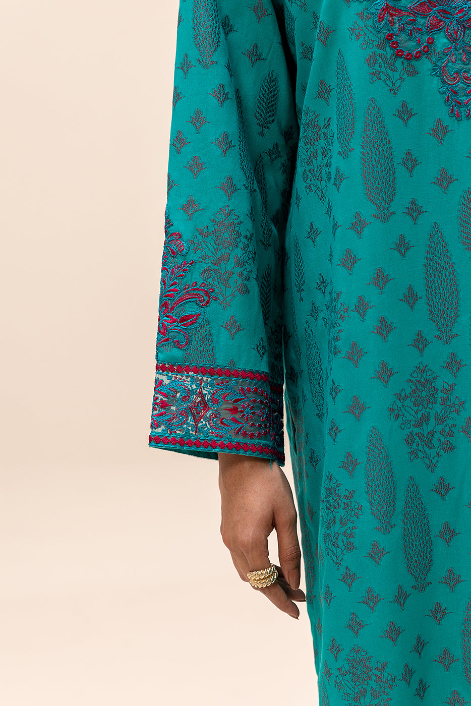 2 PIECE EMBROIDERED JACQUARD SUIT-OCEAN GLINT (UNSTITCHED)