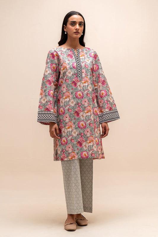 2 PIECE PRINTED LINEN SUIT-AQUA ROSE (UNSTITCHED)