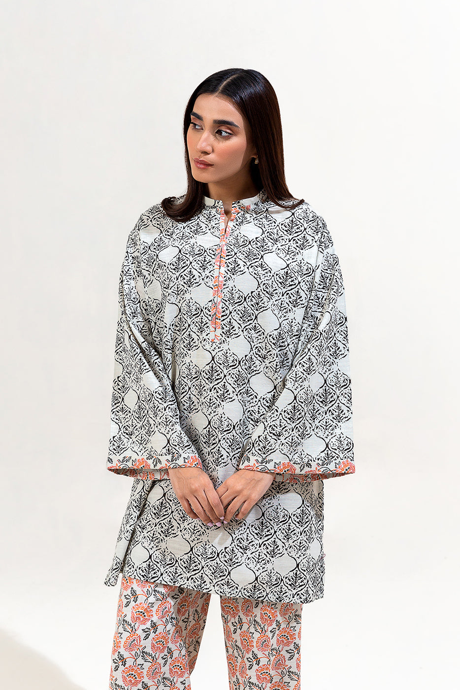 2 PIECE PRINTED KHADDAR SUIT-IVORY MAZE (UNSTITCHED)