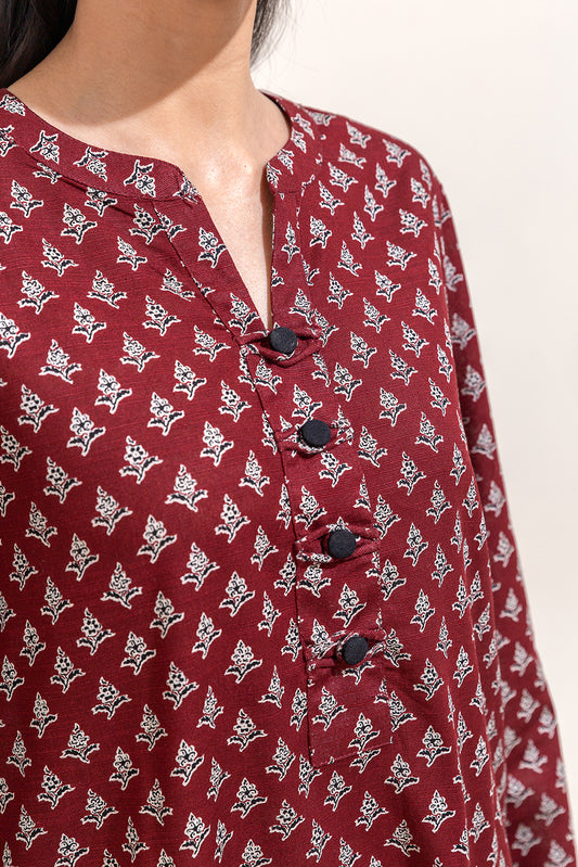 2 PIECE PRINTED KHADDAR SUIT-GARNET DUST (UNSTITCHED)