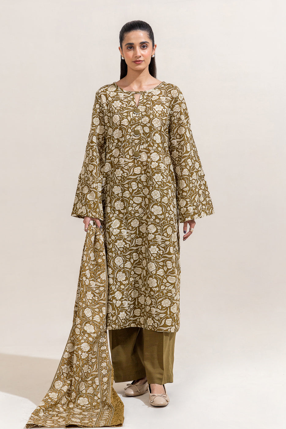 2 PIECE PRINTED KHADDAR SUIT-PESTO GLAZE (UNSTITCHED)