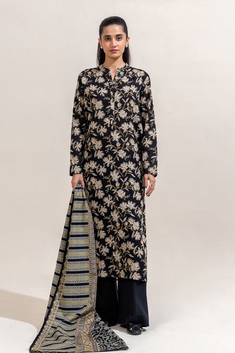 2 PIECE PRINTED KHADDAR SUIT-PEBBLE  AURA (UNSTITCHED)