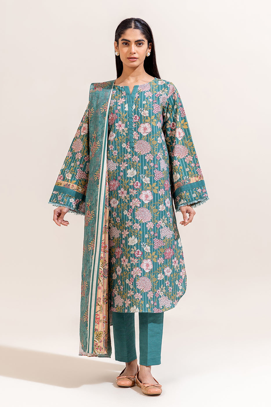 3 PIECE PRINTED KHADDAR SUIT-TURQOOISE GLOOM (UNSTITCHED)