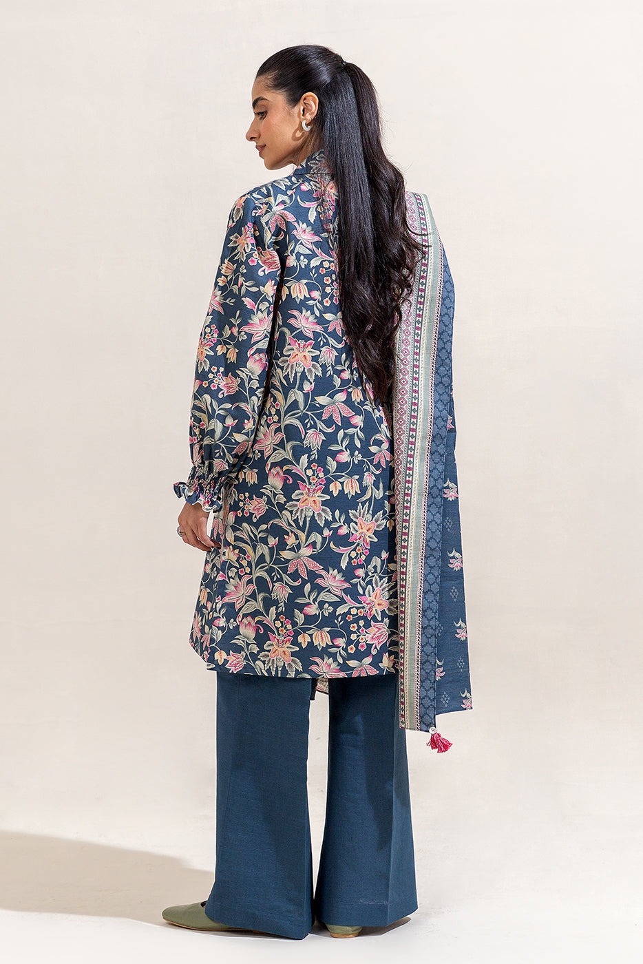 3 PIECE PRINTED KHADDAR SUIT-CELESTIAL NAVY (UNSTITCHED)